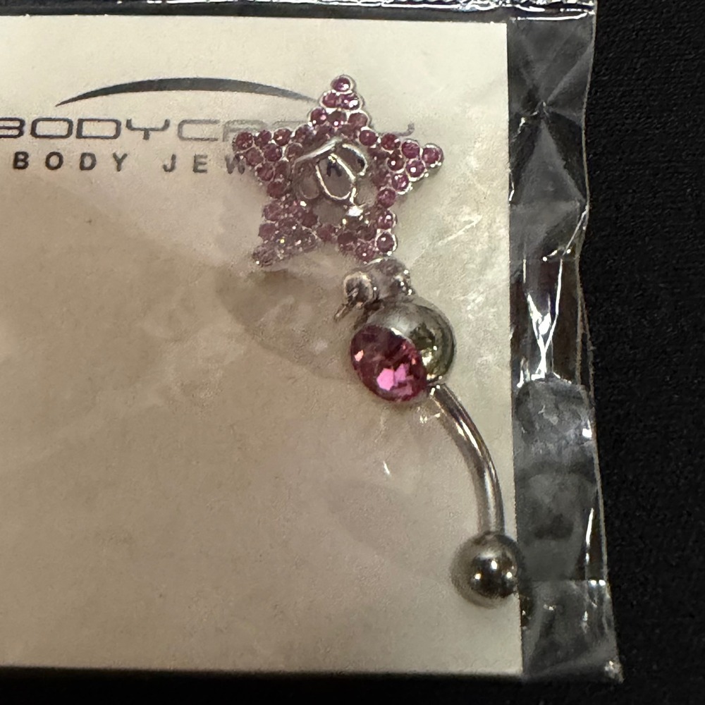 Body Candy Belly Button Ring Womens 14G Pink Star Crown Rhinestone Dangle - Picture 3 of 7